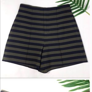 Zara Black and Olive Striped Women Shorts